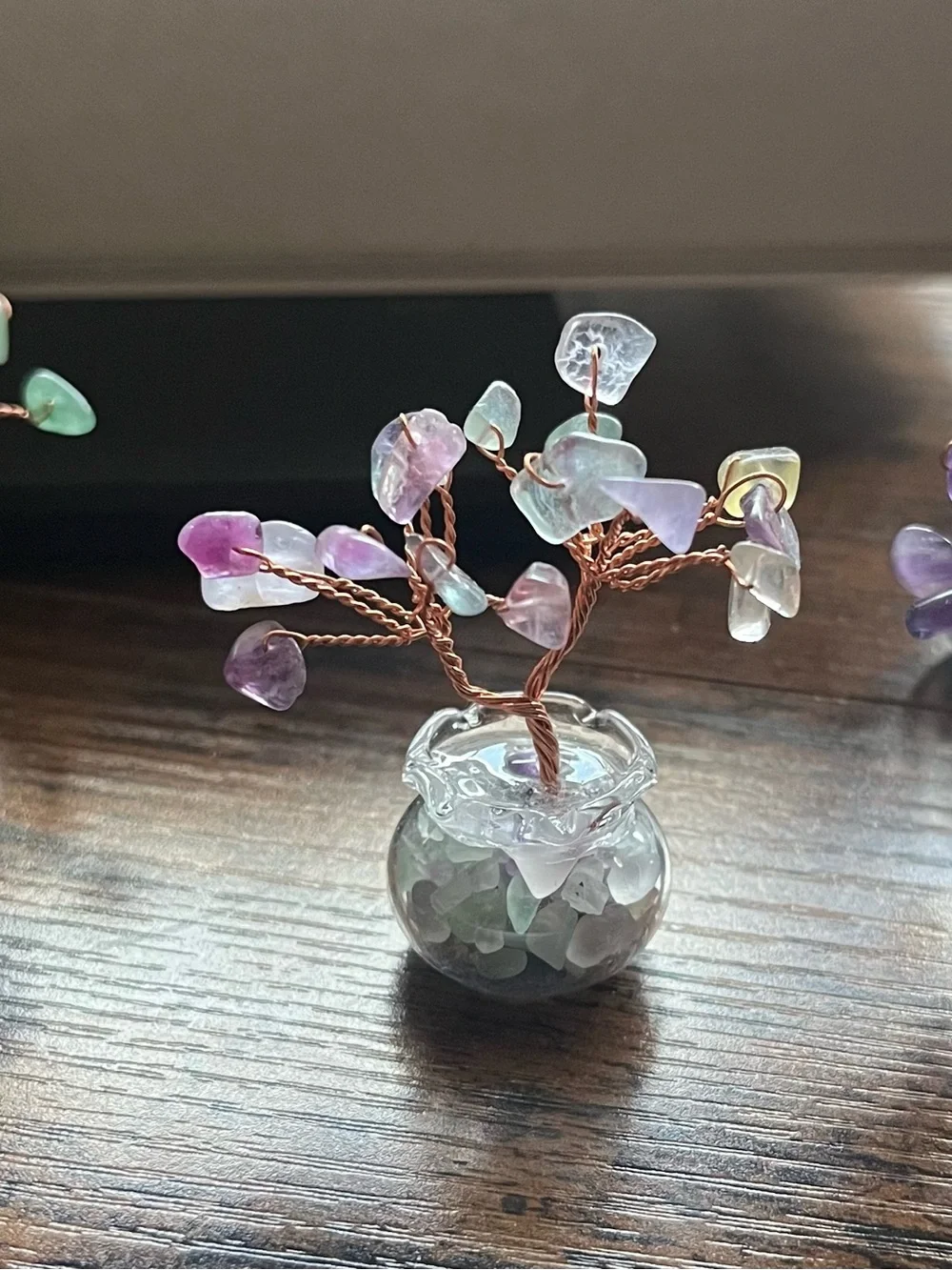 🌈 8pc Handmade Natural Gemstone Tree Miniature Glass Pot Collection